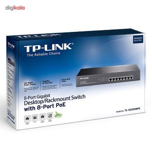 سوییچ 8 پورت گیگابیتی دسکتاپ رکمونت تی پی-لینک به همراه 8 پورت PoE مدل TL-SG1008PE